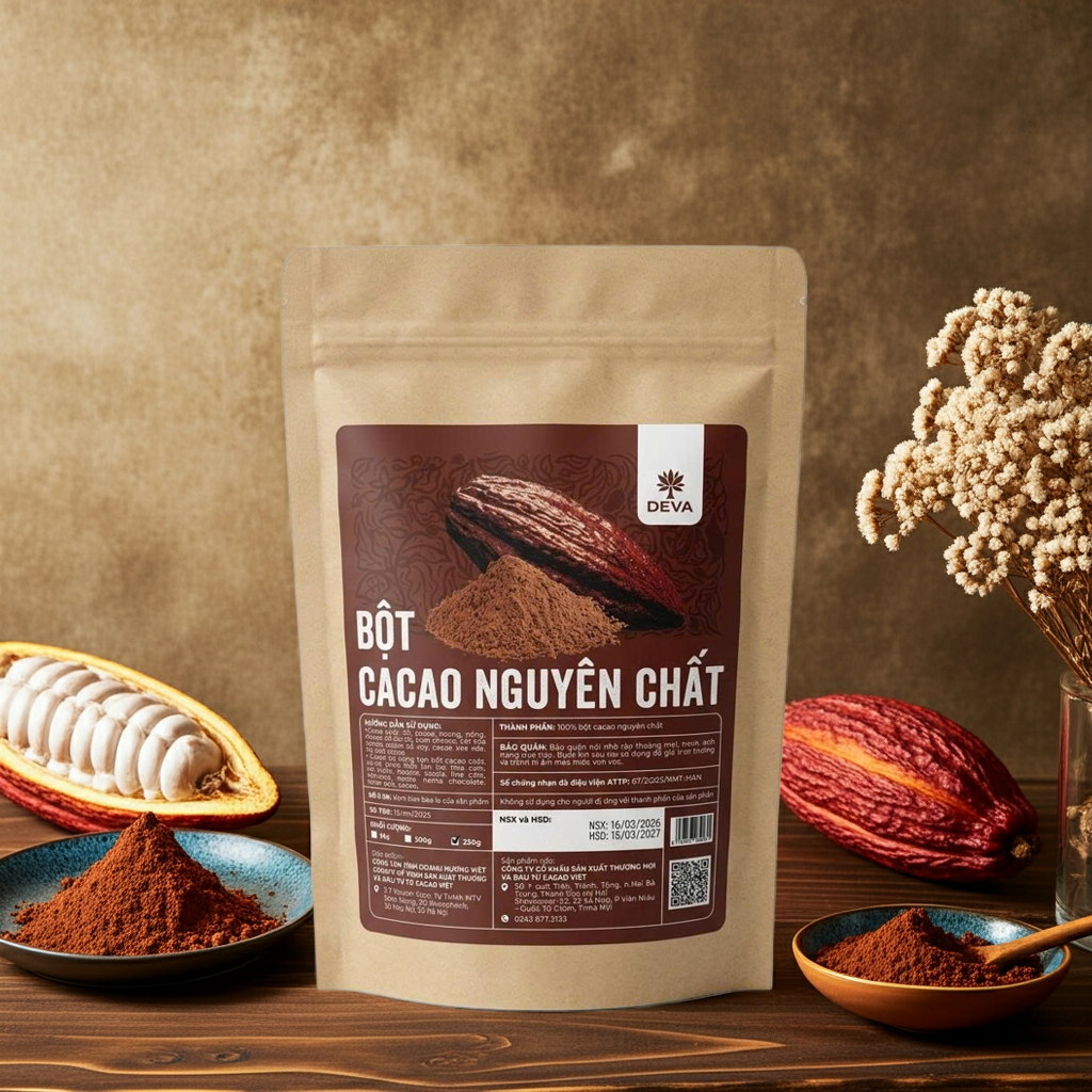 Bột Cacao Nguyên Chất 8 bột cacao nguyên chất deva sử dụng nguồn nguyên liệu thuần việt