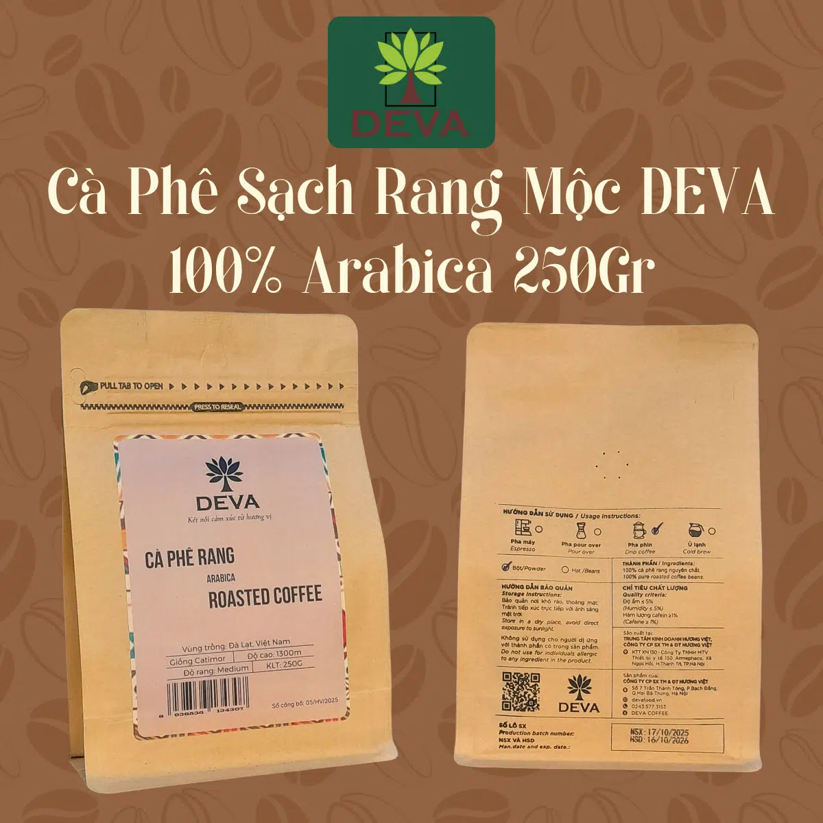 CÀ PhÊ SẠch Arabica 250gr Rang Light Medium