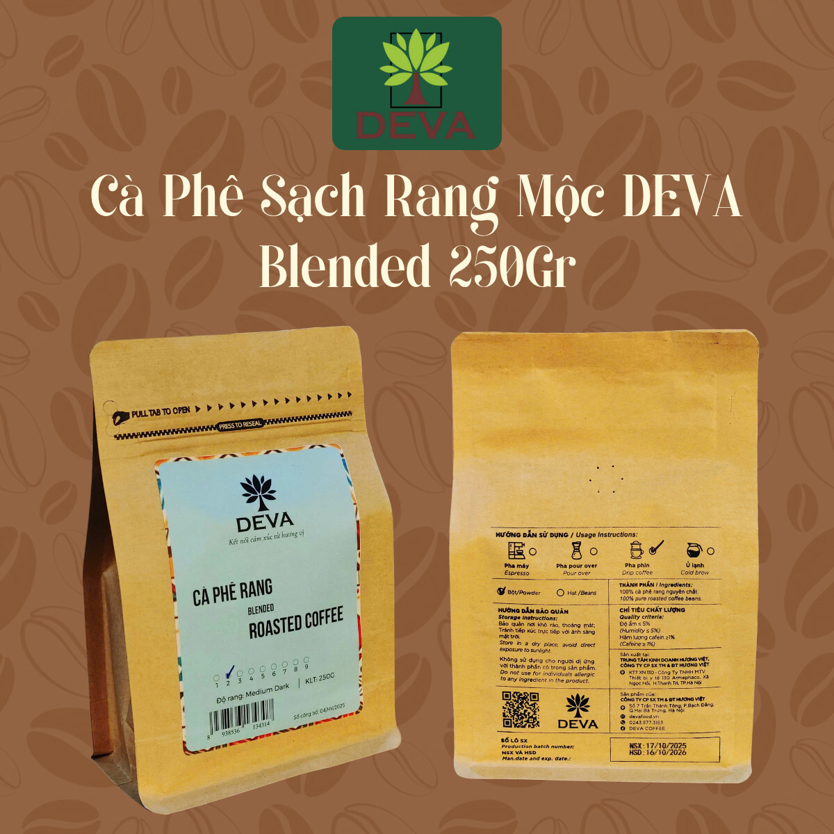 Cà Phê Sạch Blended 250G Rang Mộc 8 cà phê sạch blended 250gr rang mộc deva