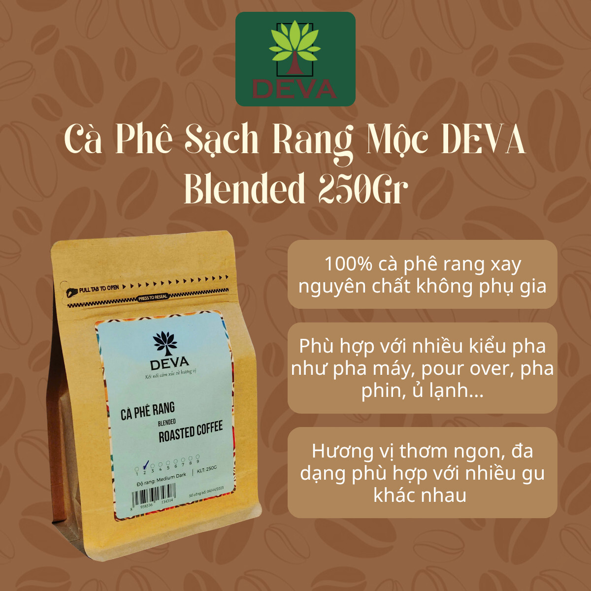 Cà Phê Sạch Blended 250G Rang Mộc 6 cà phê sạch blended 250gr rang mộc nguyên chất