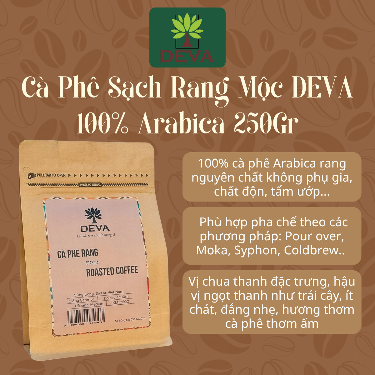 Cafe SẠch Arabica 250gr Rang Light Medium