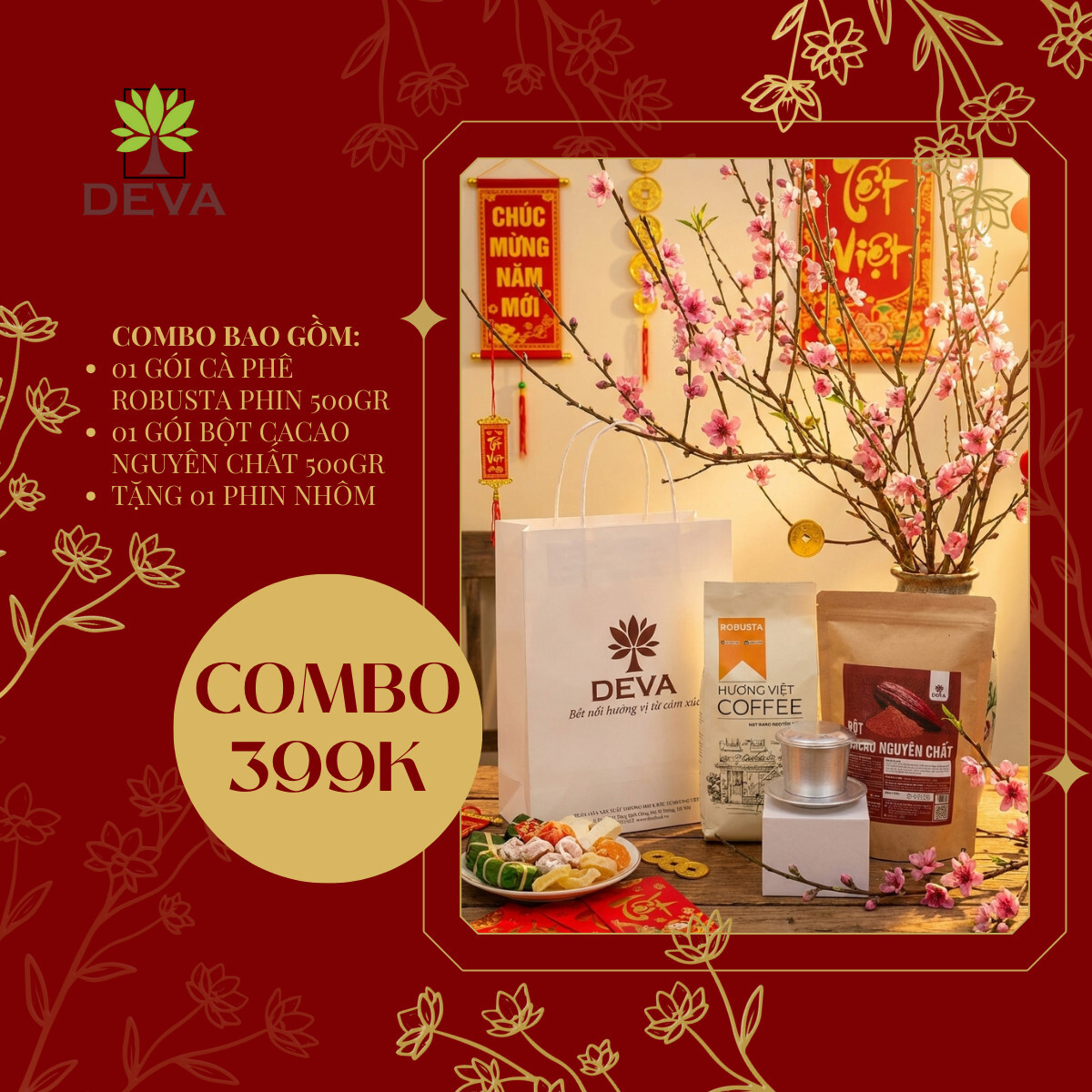 combo quà tết cà phê -- cacao nguyên chất