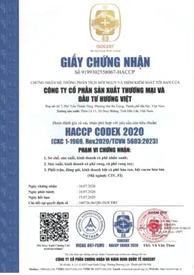 chứng nhận haccp codex 2020